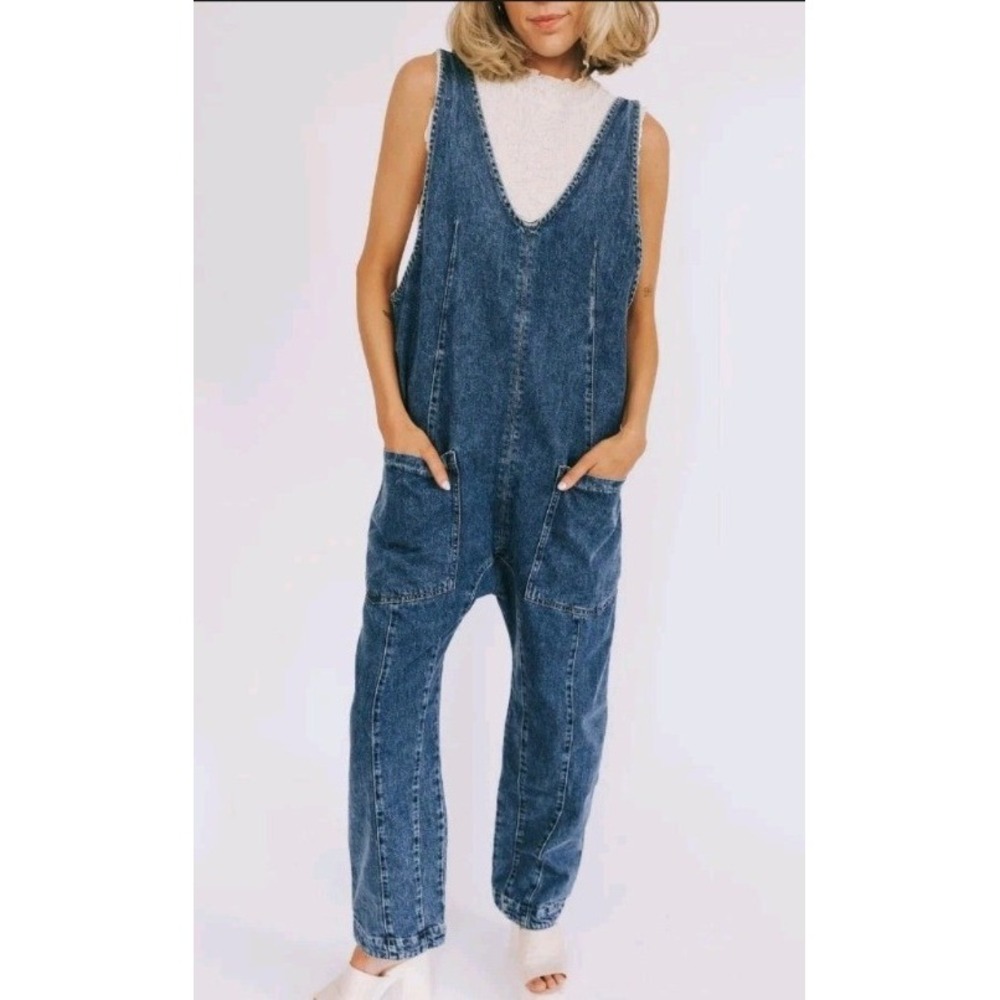 We The Free Blue Denim Oversized Jumpsuit Romper